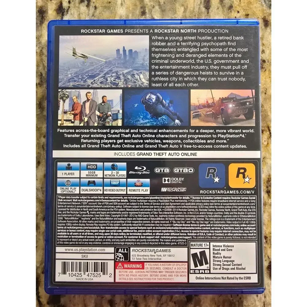 Grand Theft Auto V PS4 Rockstar Games W/ Map Multiplayer Online